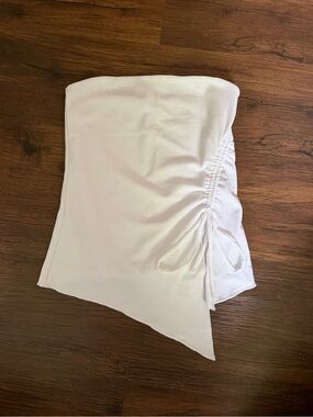 Garage White Asymmetric Ruched Side Tube Top
